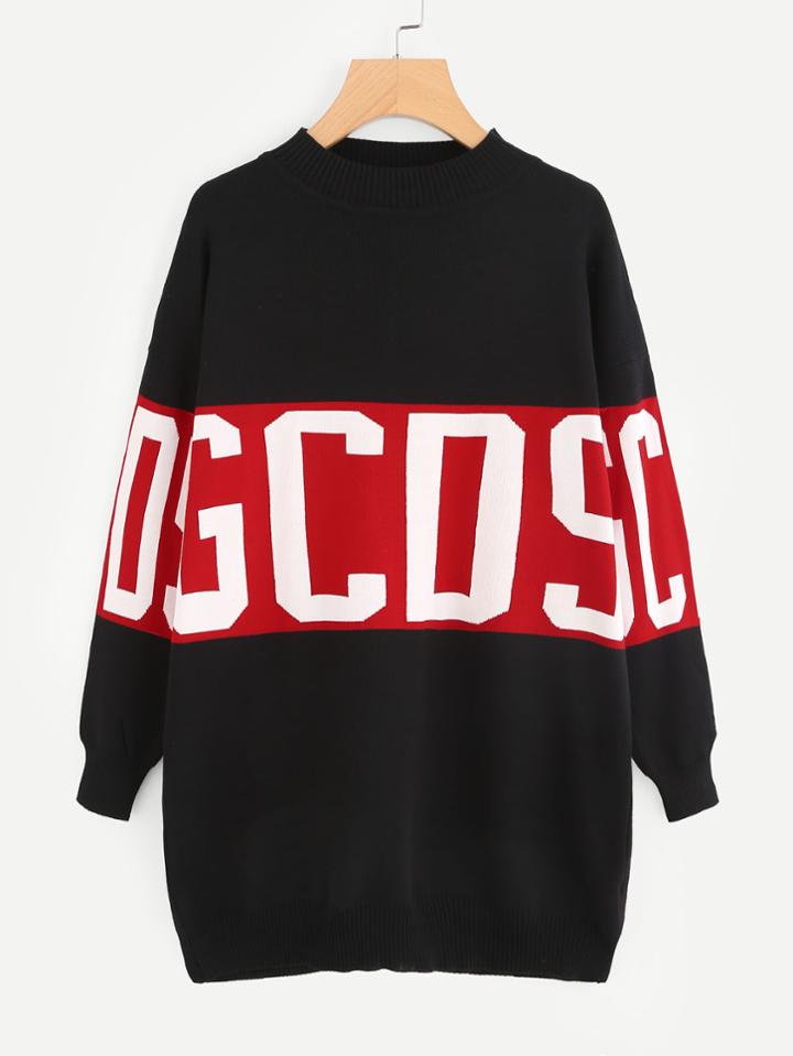 Shein Two Tone Print Panel Sweater