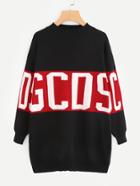Shein Two Tone Print Panel Sweater