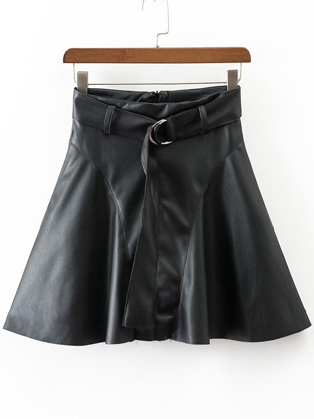 Shein Black A Line Pu Skirt With Belt