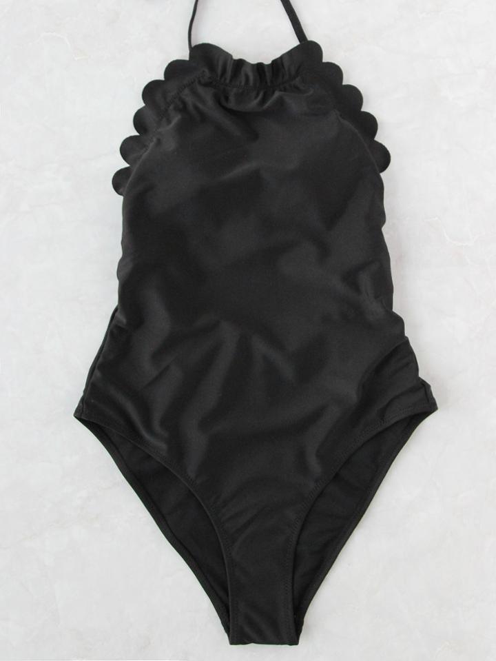 Shein Black Scalloped Trim One-piece Swimwear