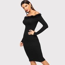 Shein Contrast Faux Fur Solid Dress