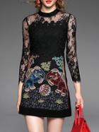 Shein Black Sheer Embroidered Contrast Lace Dress