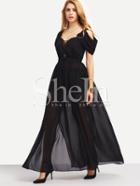 Shein Black Cold Shoulder Split Maxi Dress