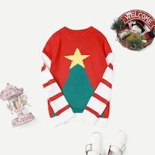 Shein Girls Christmas Print Striped Sweater