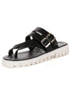 Shein Black Real Leather Flatform Flip Flop Sandals