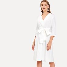 Shein V-neck Tunic Dress With Belt