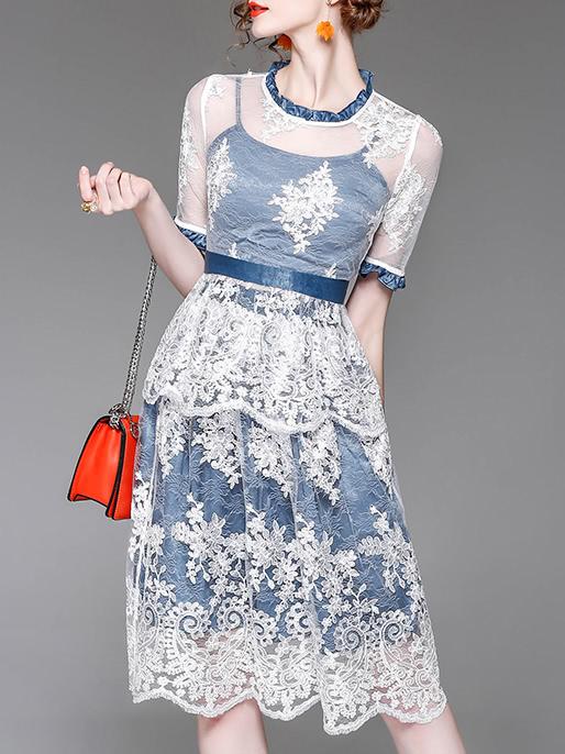 Shein Flounce Neck Sheer Top With Skirts