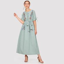 Shein Flower Embroidered Pocket Front Hijab Long Dress