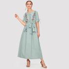 Shein Flower Embroidered Pocket Front Hijab Long Dress