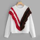 Shein Plus Ruffle Embellished Striped Sweater