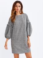 Shein Frilled Exaggerated Lantern Sleeve Grid Dress