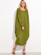 Shein Green Drop Shoulder Draped Side Long Sleeve Dress