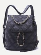 Shein Black Quilted Nylon Flap Topstitch Backpack