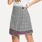 Shein Striped Tape Detail Plaid Skirt
