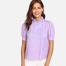 Shein Puff Sleeve Ruffle Neck Blouse