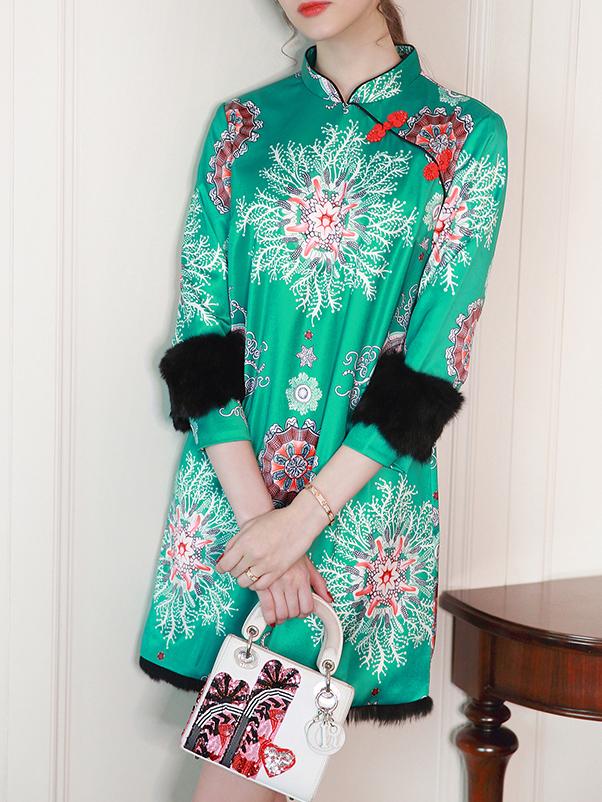 Shein Green Print Shift Vintage Dress