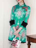 Shein Green Print Shift Vintage Dress