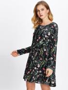 Shein Layered Hem Botanical Velvet Dress