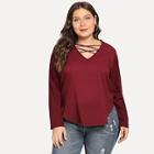 Shein Plus Criss Cross Curved Hem Solid Blouse