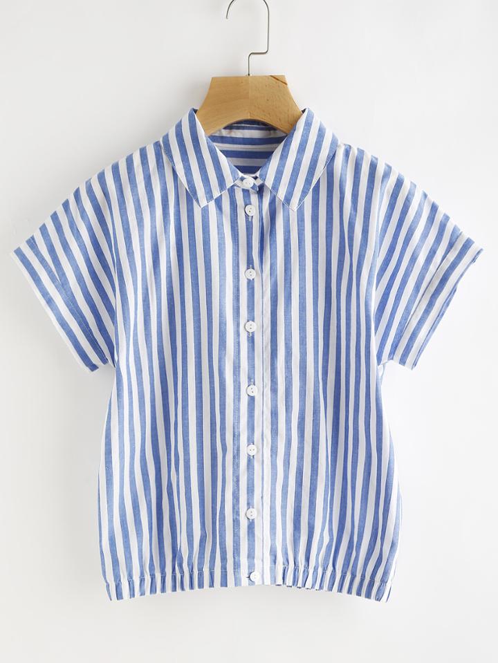 Shein Contrast Striped Dolman Sleeve Shirt