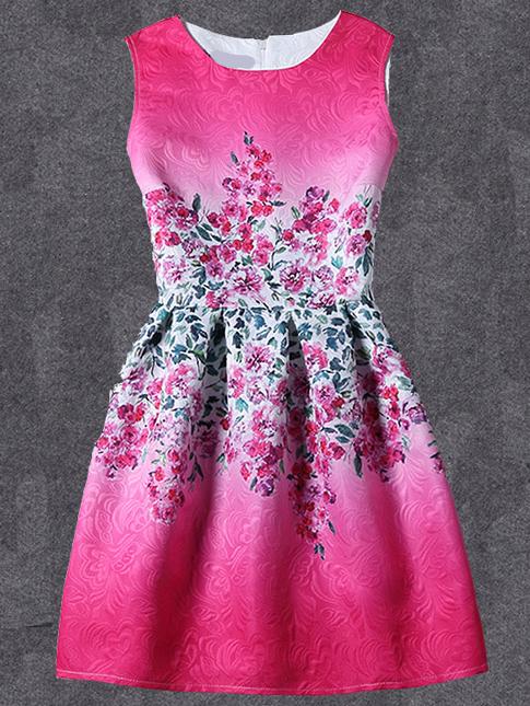 Shein Floral Print Fit & Flare Dress - Hot Pink