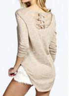 Rosewe Asymmetric Round Neck Lace Patchwork T Shirt