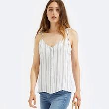 Shein Tie Shoulder Button Up Striped Cami Top