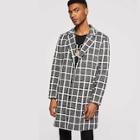 Shein Men Notch Collar Button Up Grid Coat