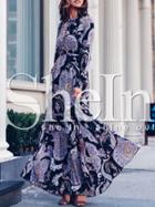 Shein Multicolor Long Sleeve Vintage Print Maxi Dress