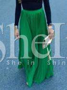 Shein Green High Waist Pleated Maxi Skirt