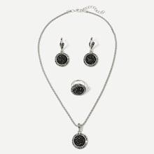 Shein Glitter Pendant Necklace & Earrings & Ring Set