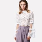 Shein Mesh Bell Sleeve Lace Crop Top