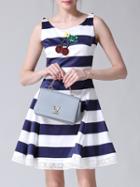 Shein Color Block Striped Cherry Sequined Dress