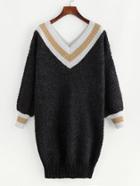 Shein Striped Trim Waffle Knit Sweater Dress