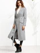 Shein Grey Belted Duster Coat With Buckled Flap Pockets