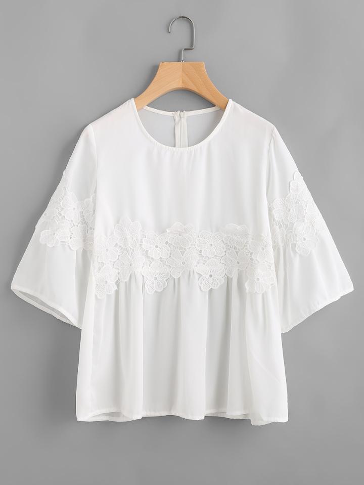 Shein Appliques Zipper Back Top