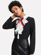 Shein Bow Tie Front Ruffle Shirt