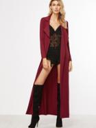Shein Burgundy Notch Collar Belted Maxi Duster Coat