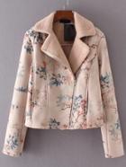Shein Floral Print Oblique Zipper Jacket