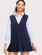 Shein Contrast 2 In 1 Ruffle Hem Shirt Dress