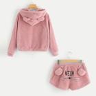 Shein Cartoon Print Letter Teddy Coat & Shorts Set