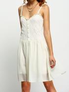 Shein White Spaghetti Strap Lace Insert Pleated Dress