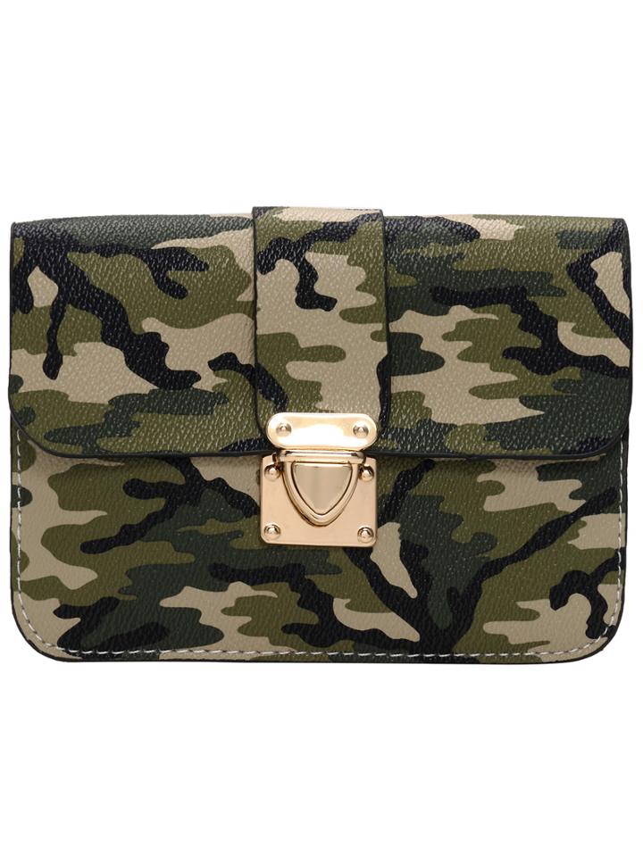 Shein Green Metal Buckle Camouflage Pu Shoulder Bag