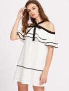 Shein Contrast V Halter And Binding Detail Layered Flounce Dress