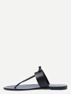 Shein Black Faux Leather Toe Post Flip Flop