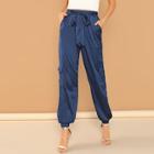 Shein Flap Pocket Side Belted Satin Lantern Pants