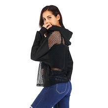 Shein Contrast Fishnet Drawstring Hoodie