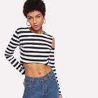 Shein Cold Shoulder Striped Crop Tee