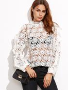 Shein Hollow Out Lace Frill Trim Blouse