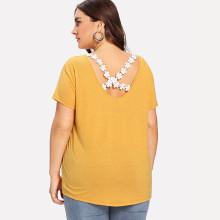 Shein Plus Floral Lace Embellished Scoop Back T-shirt